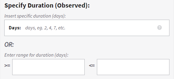 Search filters to specify duration