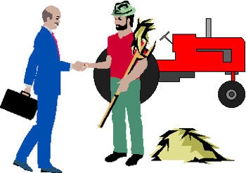 handshake between farmer and man in a suit