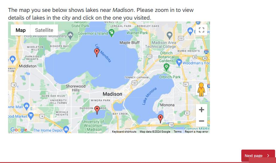 screenshot of the prototype survey