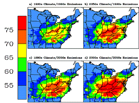 Summertime Daily Maximum 1-Hour Ozone Concentrations, Averaged Over 
  5 Mid-Decadal Years