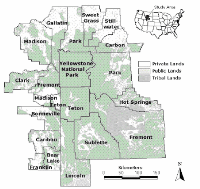 Figure 1. The Study Area Encompasses Those Twenty Counties of Montana, Wyoming, and Idaho That Surround Yellowstone National Park