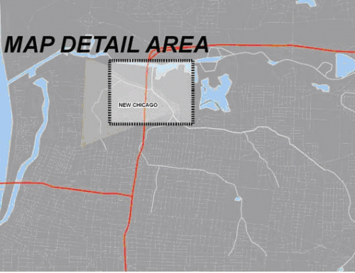 Figure 4. Detail of New Chicago Creek Bed Area and Soil Test Results for Dieldrin