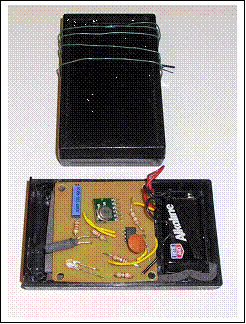 Prototype Chemical Detector (top). Internal workings (bottom) show the porous Si chip (far left), the optical components, and the radio transmitter for data transfer. This system has been modified to sample liquids for the present work.