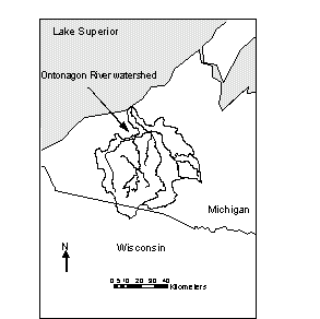 Figure 2. Map of Ontonagon River Watershed in Northern Michigan, USA.