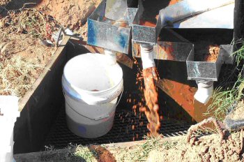 Figure 4. Sample collection troughs: left – through fence, center – through flow barriers, right – seepage under apron