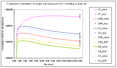 Figure 7. Comparison of Experimental to Simulated Data for Male Rat