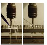 Thread Cutting Experiments Using MWF Microemulsion (Left) and scCO<sub>2</sub> (Right)