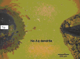 (b) Di-Acid Incorporated Nano-Ag Conductive Adhesive Shows No Obvious Dendrite Formation