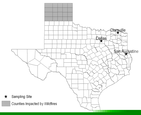 Figure 1: Map of Monitoring Locations in Texas.