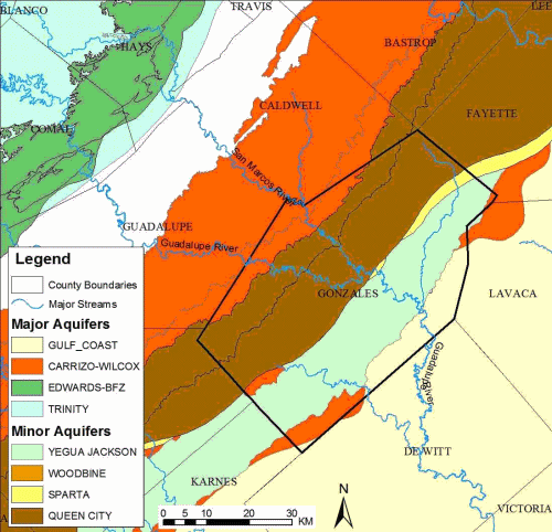 Figure 2. Map of Major and Minor Aquifers in the Study Area.