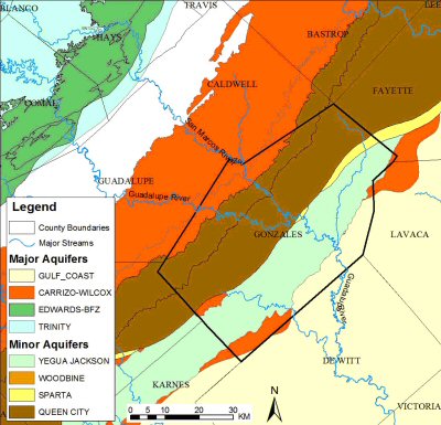 Figure 2. Map of major and minor aquifers in the study area