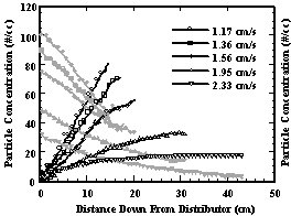 Figure 2.  Concentration profiles in "downflow" 