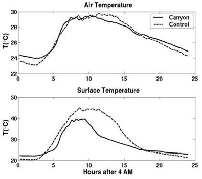 Air and Surface Temperatures: Seven Days of Data Averaged Into a 24-hour Period