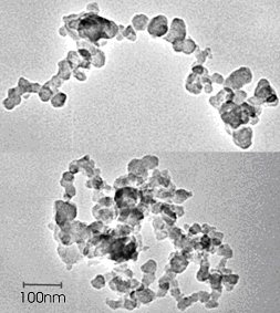 Figure 2. Transmission Electron Photomicrograph of Fractal-Like Aggregates With Aerodynamic Diameters 75-120 nm (From Xiong and Friedlander [2001])