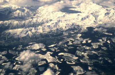 Aerial photo of Oregon Cascades showing heavy clearcuting.