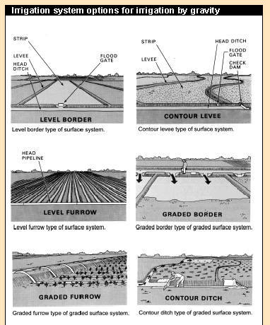 Drawing of different types of irrigation systems