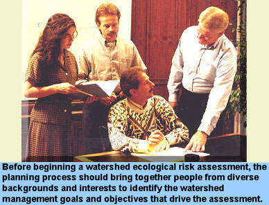 Before beginning a watershed ecological risk assessment, the planning process should bring together people from diverse backgrounds and interests to identify the watershed management goals and objectives that drive the assessment.
