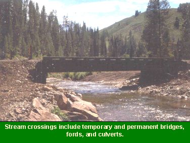 Photo of a permanent bridge stream crossing: Stream crossings include temporary and permanent bridges, fords, and culverts.
