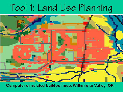 Land Use Planning: Computer-simulated buildout map of Willaette Valley, Oregon.