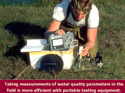 Taking measurements of water quality parameters in the field is more efficient with portable testing equipment.
