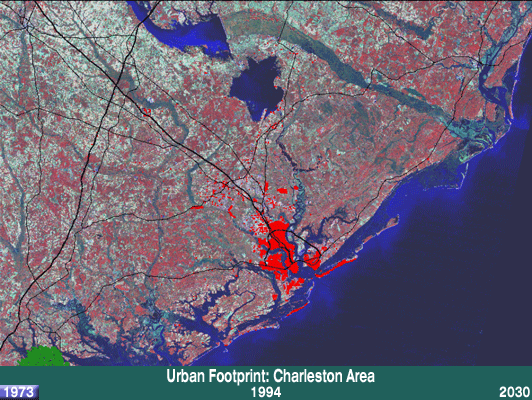 Urban Footprint Growth for Charleston Area, 1973-2030