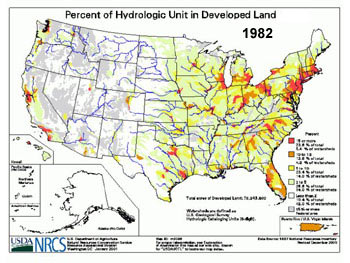 Percent of Hydrologic Unit in Developed Land, 1982 - 1997