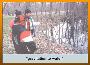 Photo of an instructor discussing "gravitation to water"